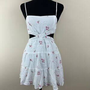 Sky to Moon White Floral Cutout Mini Dress Tiered Cottagecore Sundress Womens S